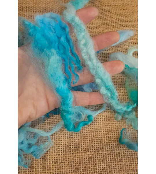 Mixed breeds curly wool, 10g Ocean Blue Green MIx