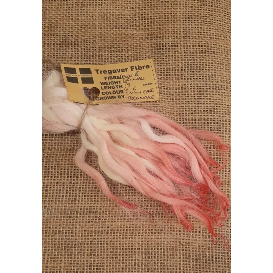 Candy Cane pink/white/cream wavy wool locks, Devon and Cornwall Longwool 7g