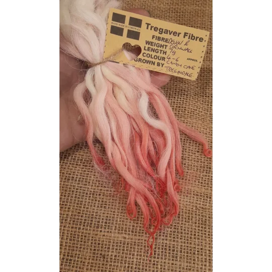 Candy Cane pink/white/cream wavy wool locks, Devon and Cornwall Longwool 7g