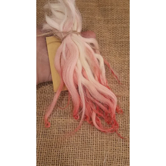 Candy Cane pink/white/cream wavy wool locks, Devon and Cornwall Longwool 7g