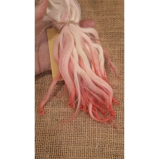 Candy Cane pink/white/cream wavy wool locks, Devon and Cornwall Longwool 7g