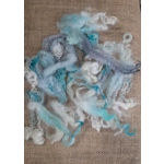 Mixed breeds curly wool, "Winter Wonderland" blue white silver cream grey10g