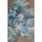 Mixed breeds curly wool, "Winter Wonderland" blue white silver cream grey10g