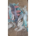 Mixed breeds curly wool, "Winter Wonderland" blue white silver cream grey10g