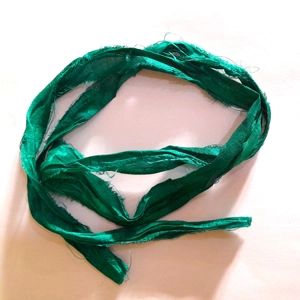 sari silk ribbon, green ribbon, silk ribbon, fern green ribbon, recycled sari silk
