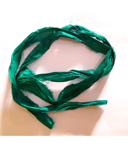 sari silk ribbon, green ribbon, silk ribbon, fern green ribbon, recycled sari silk