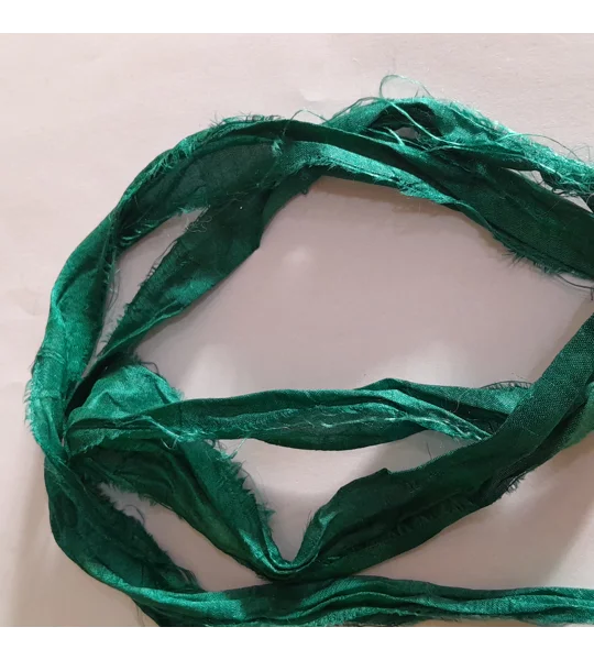 sari silk ribbon, green ribbon, silk ribbon, fern green ribbon, recycled sari silk