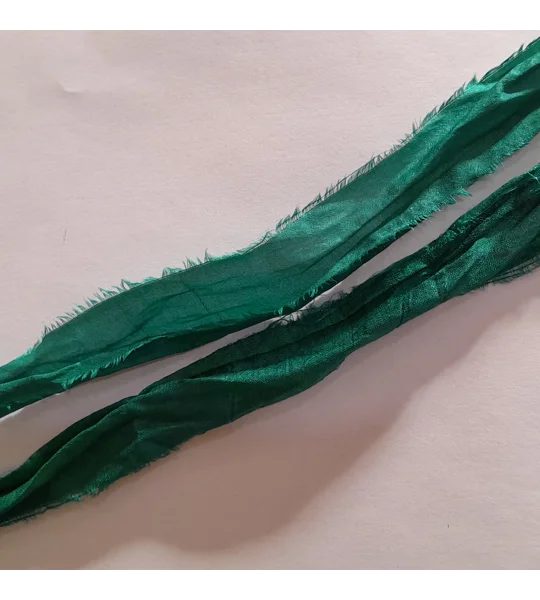 sari silk ribbon, green ribbon, silk ribbon, fern green ribbon, recycled sari silk