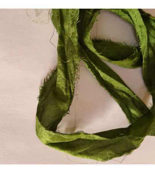 moss green ribbon, sari silk, sari silk ribbon, moss green silk , wet felting