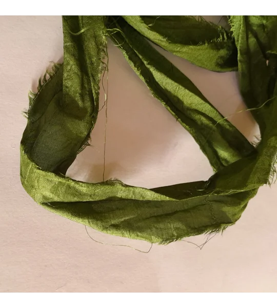 moss green ribbon, sari silk, sari silk ribbon, moss green silk , wet felting