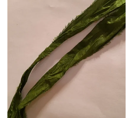 Recycled Sari Silk Ribbon 1 meter Hand Dyed in moss green