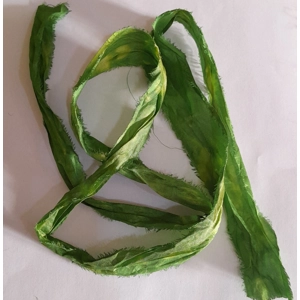 bright green ribbon, sari silk, sari silk ribbon, light and bright green mix, wet felting