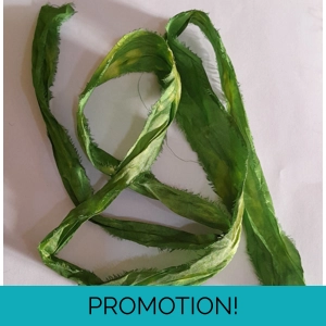bright green ribbon, sari silk, sari silk ribbon, light and bright green mix, wet felting