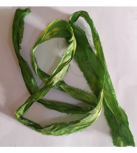 bright green ribbon, sari silk, sari silk ribbon, light and bright green mix, wet felting