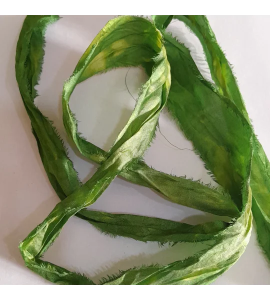 bright green ribbon, sari silk, sari silk ribbon, light and bright green mix, wet felting