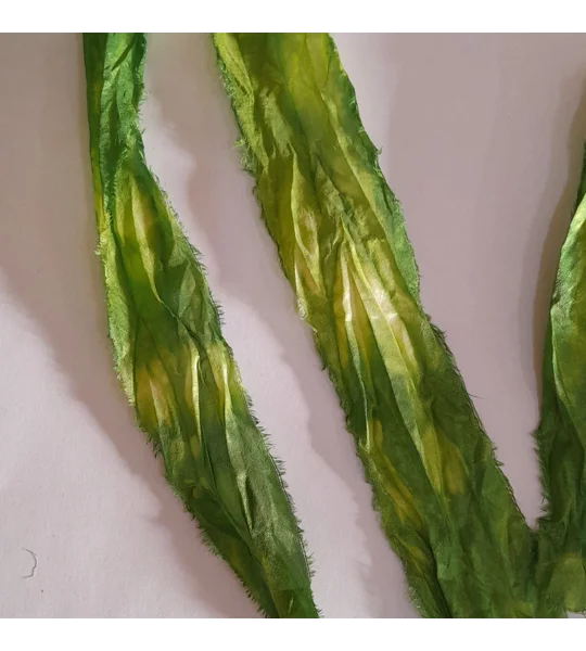 bright green ribbon, sari silk, sari silk ribbon, light and bright green mix, wet felting