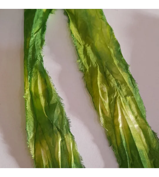 bright green ribbon, sari silk, sari silk ribbon, light and bright green mix, wet felting