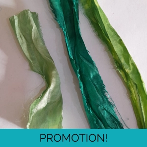 Recycled Sari Silk Ribbon remnants, pieces total 1 meter Hand Dyed in mixed green tones
