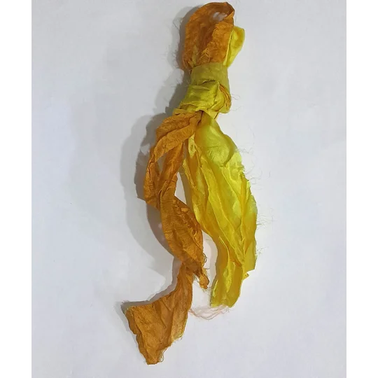 sari silk, silk for crafting, silk ribbon, multicolour ribbon, remnants, silk remnants, orange ribbon, yellow ribbon