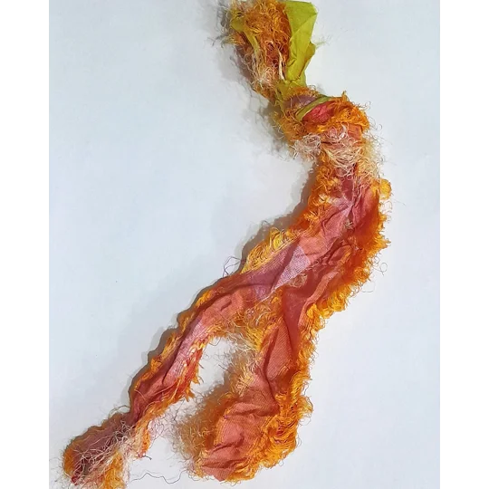 sari silk, silk for crafting, silk ribbon, multicolour ribbon, remnants, silk remnants, orange ribbon, yellow ribbon