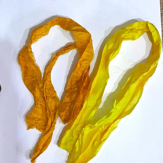 sari silk, silk for crafting, silk ribbon, multicolour ribbon, remnants, silk remnants, orange ribbon, yellow ribbon