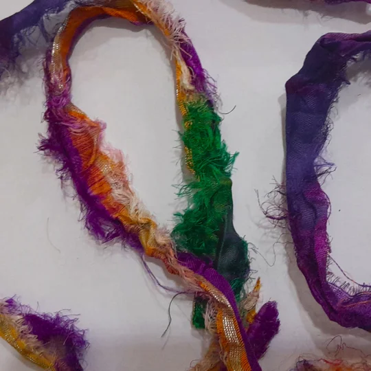 sari silk, bright silk, silk ribbon, sari silk ribbon, remnants, wet felting, nuno felting