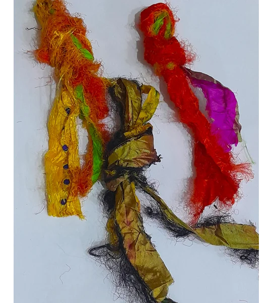 sari silk, silk for crafting, silk ribbon, multicolour ribbon, remnants, silk remnants
