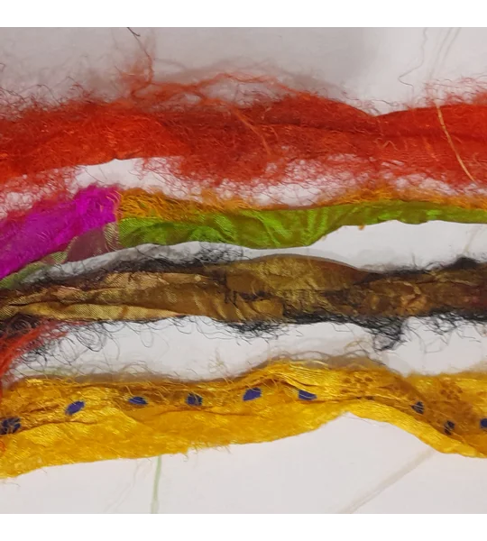 sari silk, silk for crafting, silk ribbon, multicolour ribbon, remnants, silk remnants