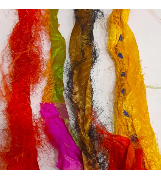 sari silk, silk for crafting, silk ribbon, multicolour ribbon, remnants, silk remnants