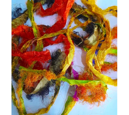 Fireworks - Recycled Sari Silk Ribbon remnants, pieces total 1 meter, multicolours