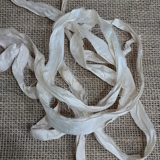 natural silk, sari silk, sari silk ribbon, silk ribbon, sari natural, natural colour silk ribbon