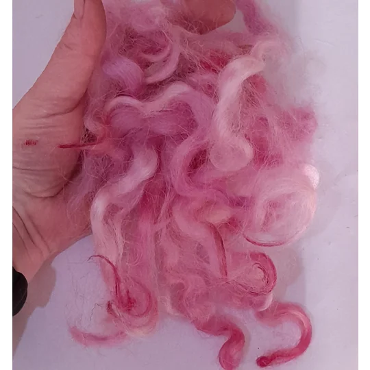curly pink wool, pink curly wool, pink curls, rare sheep breed wool, non slaughter wool, needle felting wool, wet felting wool