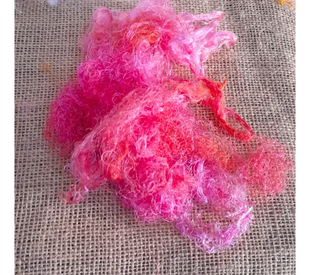 Silk Throwster Waste Hand Dyed in Pinks and Corals tones 10g