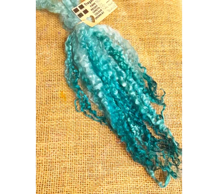 Teal and Aqua hand dyed 10g bunch Teeswater locks for needle felting and doll hair