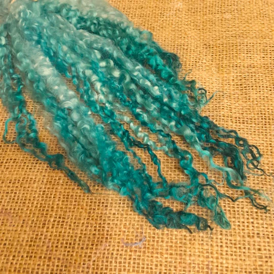 Teal and Aqua hand dyed 10g bunch Teeswater locks for needle felting and doll hair