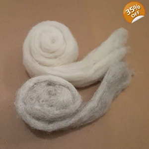 Carded natural fibre duo in light grey and cream  for needle felting and spinning