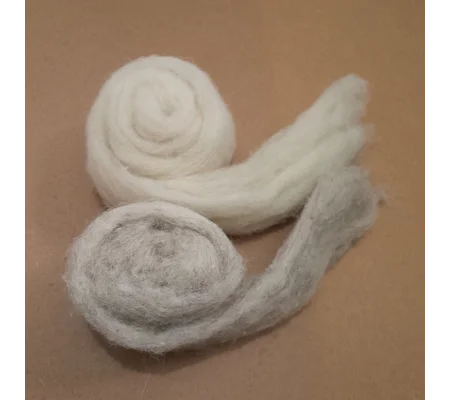 Carded natural fibre duo in light grey and cream for needle felting and spinning