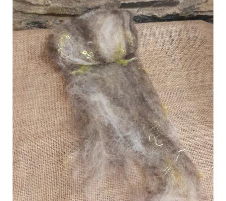 Precious Stone, kintsugi inspired batt, cream/brown/grey with golden sparkles for needle felting