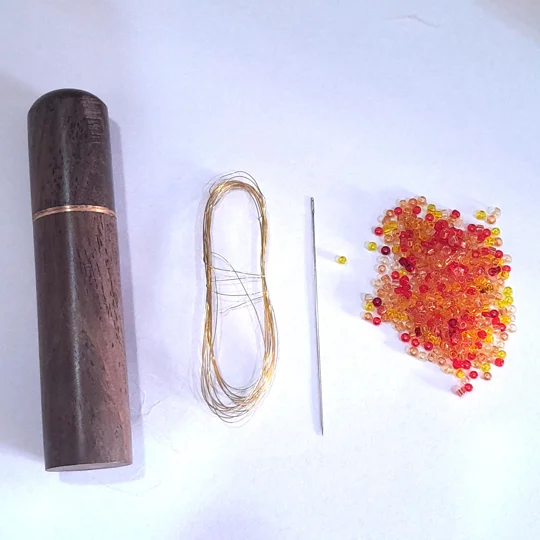 Beading Pack, Sunset colours, needle holder, needle, beads and wire