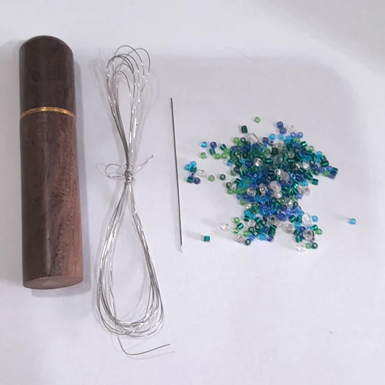 beading pack, seed beads, crafting beads, beading needle, needle holder, wire for beads