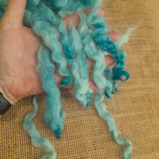 Needle Felting wool, Ocean Teal, Devon and Cornwall longwool curly wool, 10g