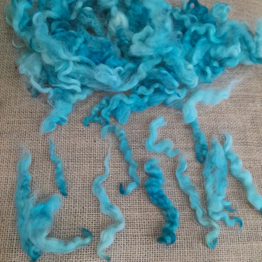 Needle Felting wool, Ocean Teal, Devon and Cornwall longwool curly wool, 10g
