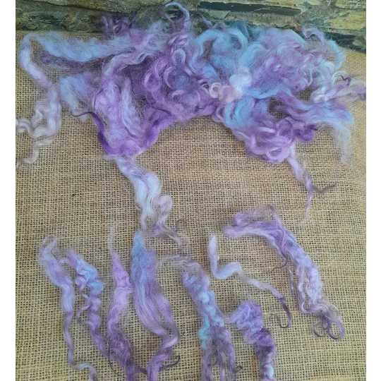 Rare breed Valais Blacknose wool curls with soft moonlit colours for creative fibre art projects