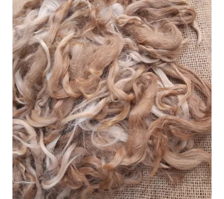 suri alpaca fibre, natural undyed mixed caramel tones perfect for beards