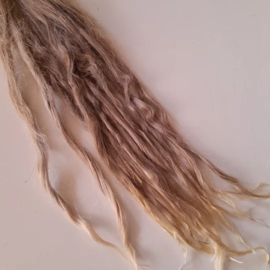 Suri Alpaca locks, 10g Light Ash (rose grey) long 10" staple, undyed washed premium doll hair fibre