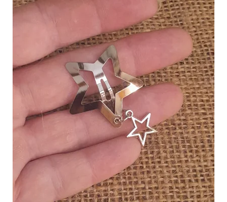Mini Metal Doll Hair Clip in a Double Silver Star Design