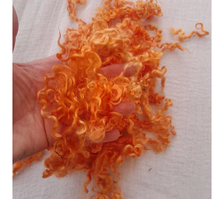 Pumpkin Orange Felting Wool, hand dyed orange teeswater curly wool, 10g