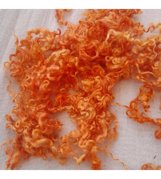 Pumpkin Orange Felting Wool, hand dyed orange teeswater curly wool, 10g