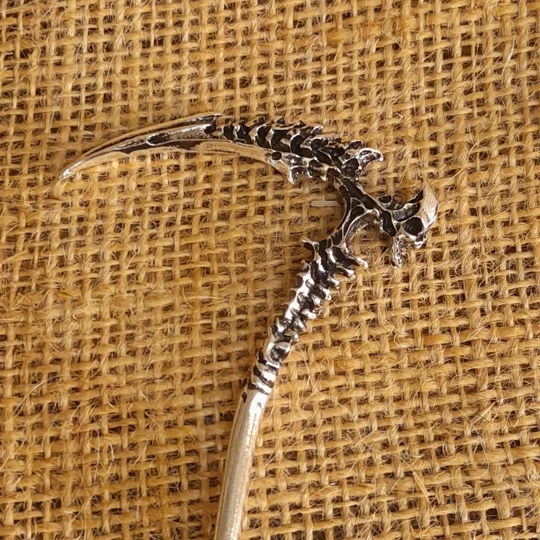 Miniature Metal Scythe with Skull detail