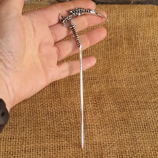 Miniature Metal Scythe with Skull detail